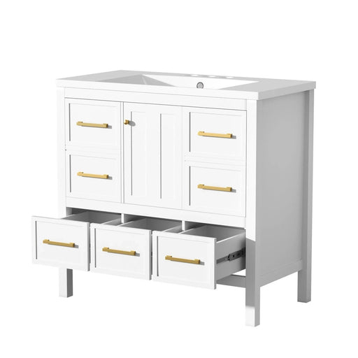 72'' Bathroom Vanity with Resin Sink Combo, Solid Wood Frame Bathroom Storage Cabinet, Freestanding Vanity Set with 5 Drawers& Soft Closing Doors Default -DTYStore