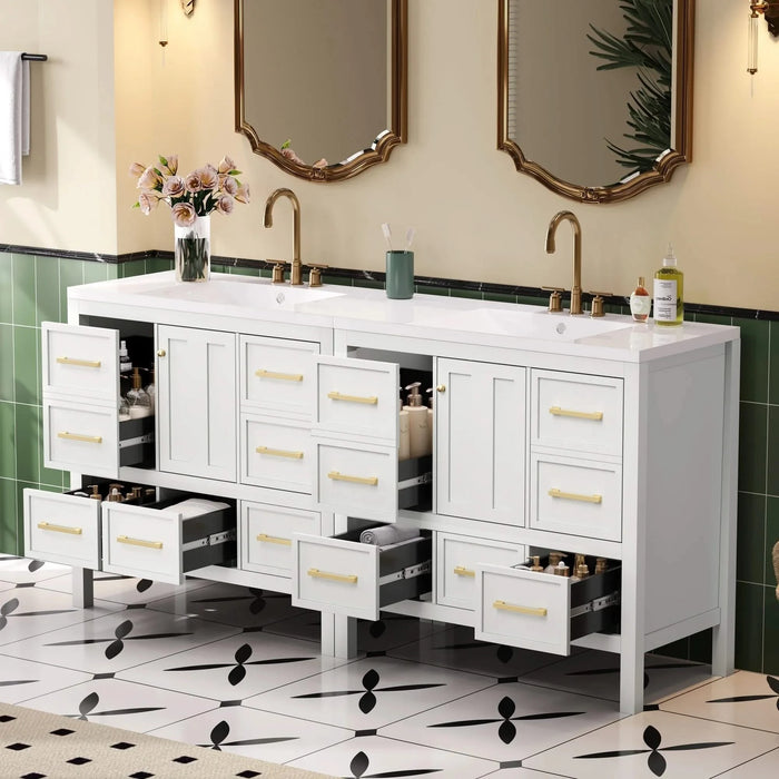 72'' Bathroom Vanity with Resin Sink Combo, Solid Wood Frame Bathroom Storage Cabinet, Freestanding Vanity Set with 5 Drawers& Soft Closing Doors Default -DTYStore
