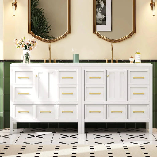 72'' Bathroom Vanity with Resin Sink Combo, Solid Wood Frame Bathroom Storage Cabinet, Freestanding Vanity Set with 5 Drawers& Soft Closing Doors Default -DTYStore