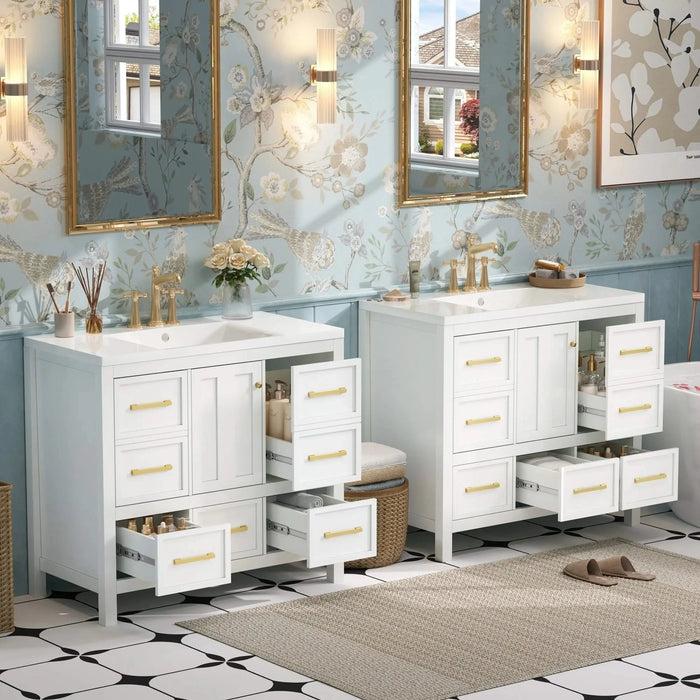 72'' Bathroom Vanity with Resin Sink Combo, Solid Wood Frame Bathroom Storage Cabinet, Freestanding Vanity Set with 5 Drawers& Soft Closing Doors Default -DTYStore