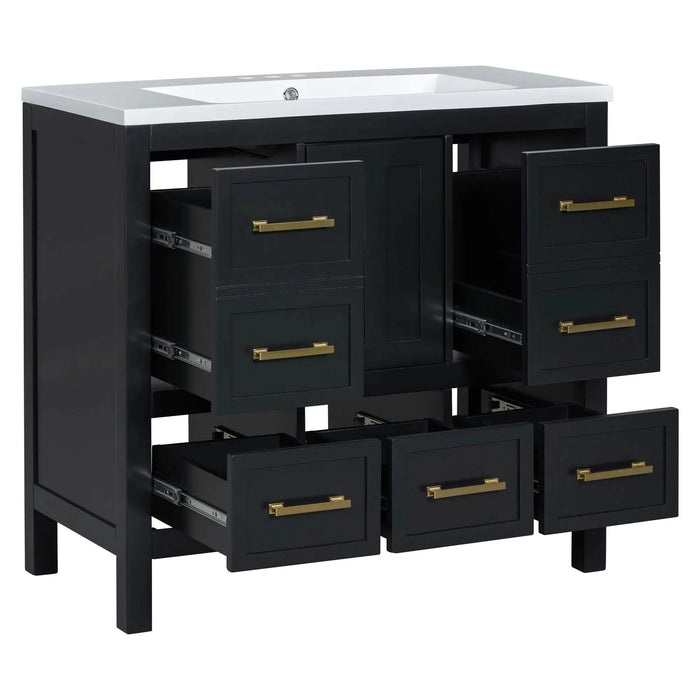 72'' Bathroom Vanity with Resin Sink Combo, Solid Wood Frame Bathroom Storage Cabinet, Freestanding Vanity Set with 5 Drawers& Soft Closing Doors Default -DTYStore