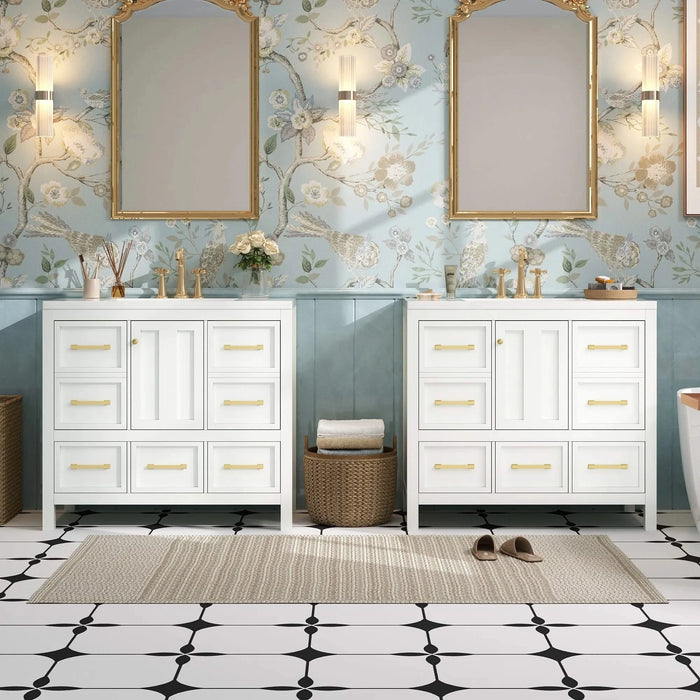 72'' Bathroom Vanity with Resin Sink Combo, Solid Wood Frame Bathroom Storage Cabinet, Freestanding Vanity Set with 5 Drawers& Soft Closing Doors Default -DTYStore