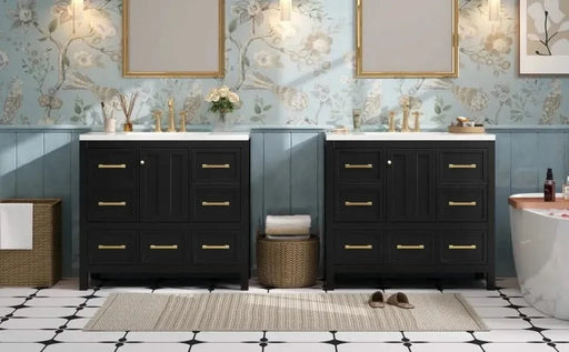 72'' Bathroom Vanity with Resin Sink Combo, Solid Wood Frame Bathroom Storage Cabinet, Freestanding Vanity Set with 5 Drawers& Soft Closing Doors Default -DTYStore