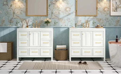 72'' Bathroom Vanity with Resin Sink Combo, Solid Wood Frame Bathroom Storage Cabinet, Freestanding Vanity Set with 5 Drawers& Soft Closing Doors Default -DTYStore