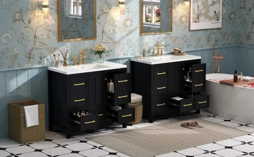 72'' Bathroom Vanity with Resin Sink Combo, Solid Wood Frame Bathroom Storage Cabinet, Freestanding Vanity Set with 5 Drawers& Soft Closing Doors Default -DTYStore
