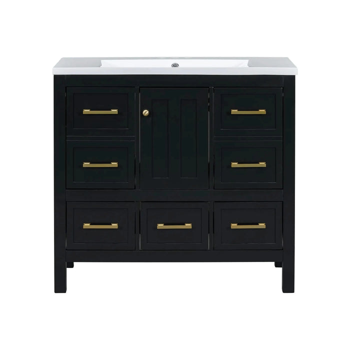 72'' Bathroom Vanity with Resin Sink Combo, Solid Wood Frame Bathroom Storage Cabinet, Freestanding Vanity Set with 5 Drawers& Soft Closing Doors Default -DTYStore