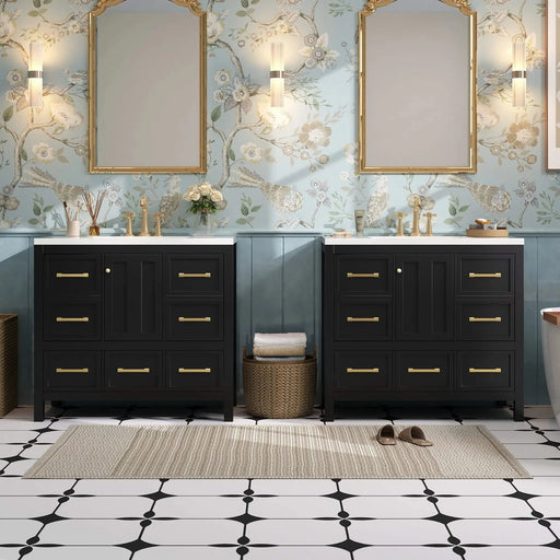 72'' Bathroom Vanity with Resin Sink Combo, Solid Wood Frame Bathroom Storage Cabinet, Freestanding Vanity Set with 5 Drawers& Soft Closing Doors Default -DTYStore