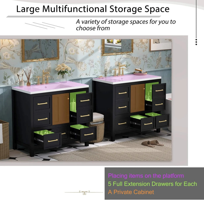 72'' Bathroom Vanity with Resin Sink Combo, Solid Wood Frame Bathroom Storage Cabinet, Freestanding Vanity Set with 5 Drawers& Soft Closing Doors Default -DTYStore
