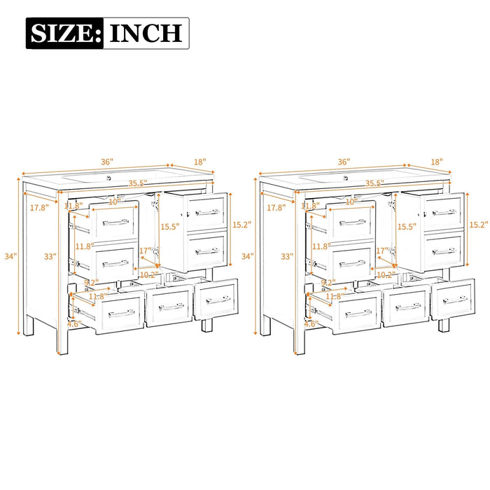 72'' Bathroom Vanity with Resin Sink Combo, Solid Wood Frame Bathroom Storage Cabinet, Freestanding Vanity Set with 5 Drawers& Soft Closing Doors Default -DTYStore