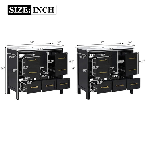 72'' Bathroom Vanity with Resin Sink Combo, Solid Wood Frame Bathroom Storage Cabinet, Freestanding Vanity Set with 5 Drawers& Soft Closing Doors Default -DTYStore