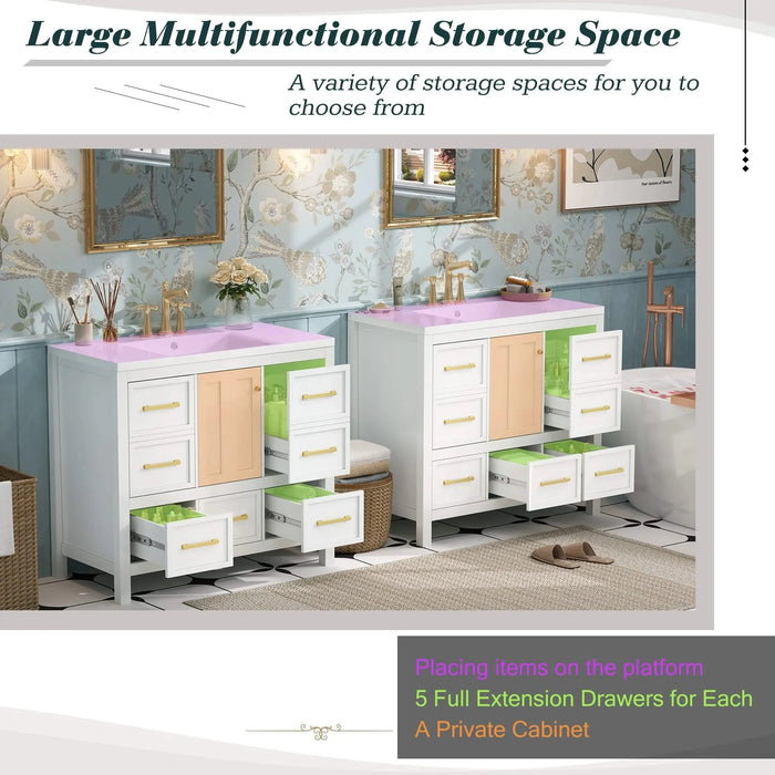 72'' Bathroom Vanity with Resin Sink Combo, Solid Wood Frame Bathroom Storage Cabinet, Freestanding Vanity Set with 5 Drawers& Soft Closing Doors Default -DTYStore