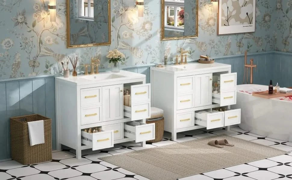 72'' Bathroom Vanity with Resin Sink Combo, Solid Wood Frame Bathroom Storage Cabinet, Freestanding Vanity Set with 5 Drawers& Soft Closing Doors Default -DTYStore