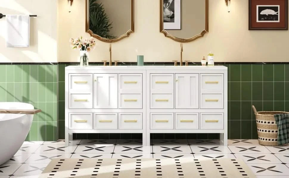 72'' Bathroom Vanity with Resin Sink Combo, Solid Wood Frame Bathroom Storage Cabinet, Freestanding Vanity Set with 5 Drawers& Soft Closing Doors Default -DTYStore