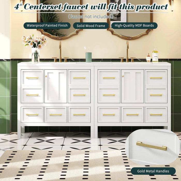 72'' Bathroom Vanity with Resin Sink Combo, Solid Wood Frame Bathroom Storage Cabinet, Freestanding Vanity Set with 5 Drawers& Soft Closing Doors Default -DTYStore