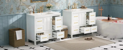 72'' Bathroom Vanity with Resin Sink Combo, Solid Wood Frame Bathroom Storage Cabinet, Freestanding Vanity Set with 5 Drawers& Soft Closing Doors Default -DTYStore