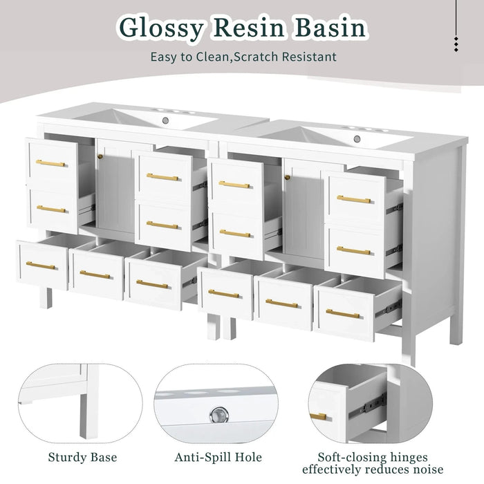 72'' Bathroom Vanity with Resin Sink Combo, Solid Wood Frame Bathroom Storage Cabinet, Freestanding Vanity Set with 5 Drawers& Soft Closing Doors Default -DTYStore