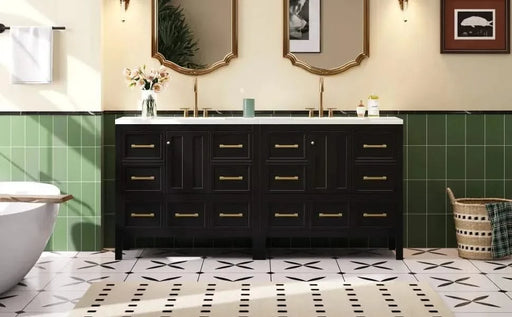72'' Bathroom Vanity with Resin Sink Combo, Solid Wood Frame Bathroom Storage Cabinet, Freestanding Vanity Set with 5 Drawers& Soft Closing Doors Default -DTYStore