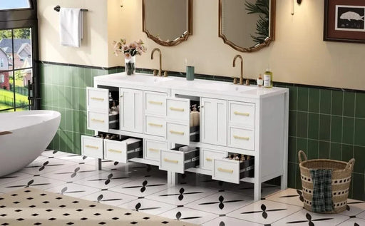 72'' Bathroom Vanity with Resin Sink Combo, Solid Wood Frame Bathroom Storage Cabinet, Freestanding Vanity Set with 5 Drawers& Soft Closing Doors Default -DTYStore