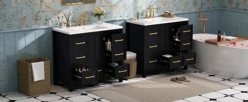 72'' Bathroom Vanity with Resin Sink Combo, Solid Wood Frame Bathroom Storage Cabinet, Freestanding Vanity Set with 5 Drawers& Soft Closing Doors Default -DTYStore