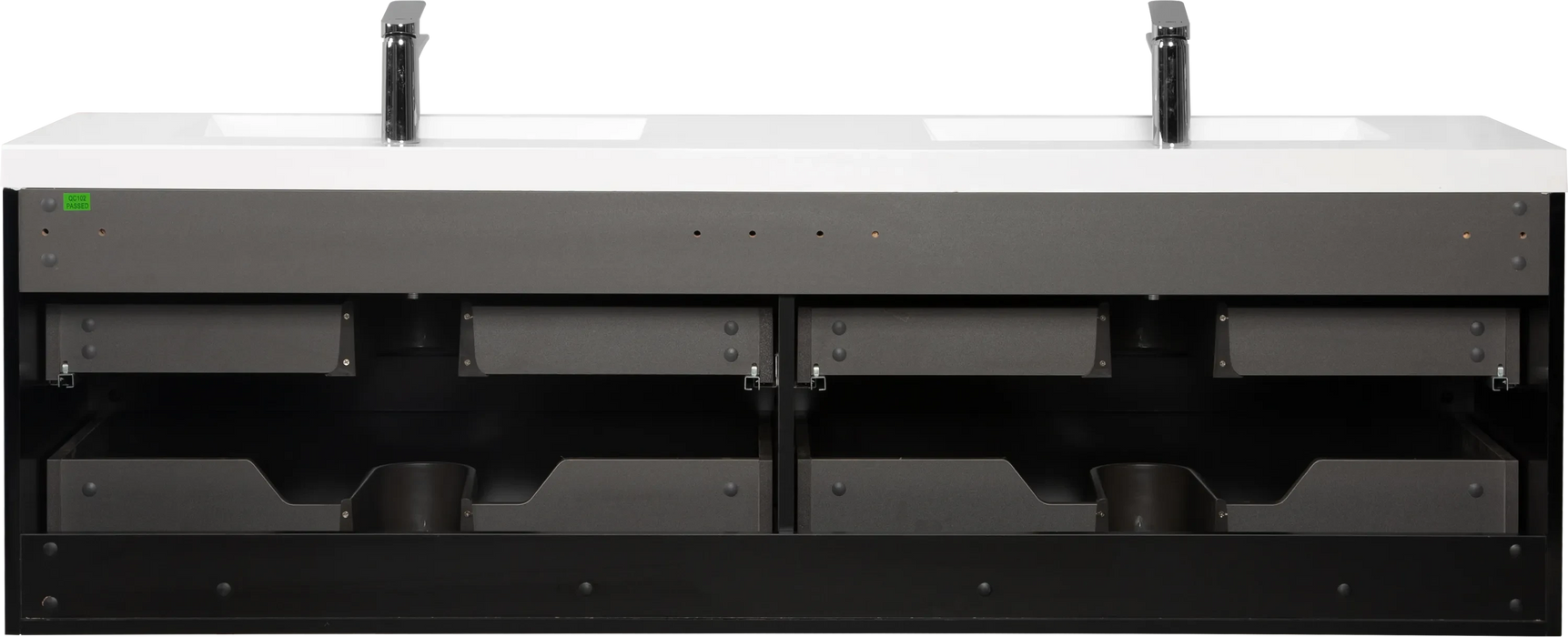 72' Floating Bathroom Vanity with Sink, Modern Wall-Mounted Bathroom Storage Vanity Cabinet with 2 Resin Top Basin and 4 Soft Close Drawers, Glossy Black 24V11-72GB Default -DTYStore