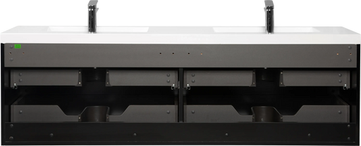 72' Floating Bathroom Vanity with Sink, Modern Wall-Mounted Bathroom Storage Vanity Cabinet with 2 Resin Top Basin and 4 Soft Close Drawers, Glossy Black 24V11-72GB Default -DTYStore