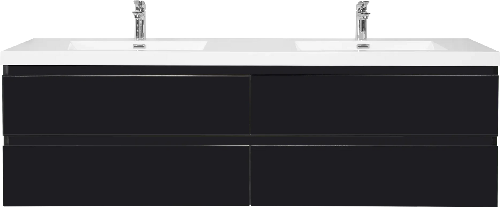 72' Floating Bathroom Vanity with Sink, Modern Wall-Mounted Bathroom Storage Vanity Cabinet with 2 Resin Top Basin and 4 Soft Close Drawers, Glossy Black 24V11-72GB Default -DTYStore