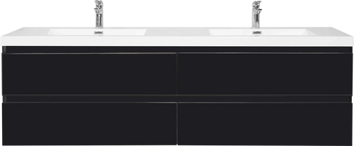 72' Floating Bathroom Vanity with Sink, Modern Wall-Mounted Bathroom Storage Vanity Cabinet with 2 Resin Top Basin and 4 Soft Close Drawers, Glossy Black 24V11-72GB Default -DTYStore