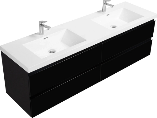 72' Floating Bathroom Vanity with Sink, Modern Wall-Mounted Bathroom Storage Vanity Cabinet with 2 Resin Top Basin and 4 Soft Close Drawers, Glossy Black 24V11-72GB Default -DTYStore