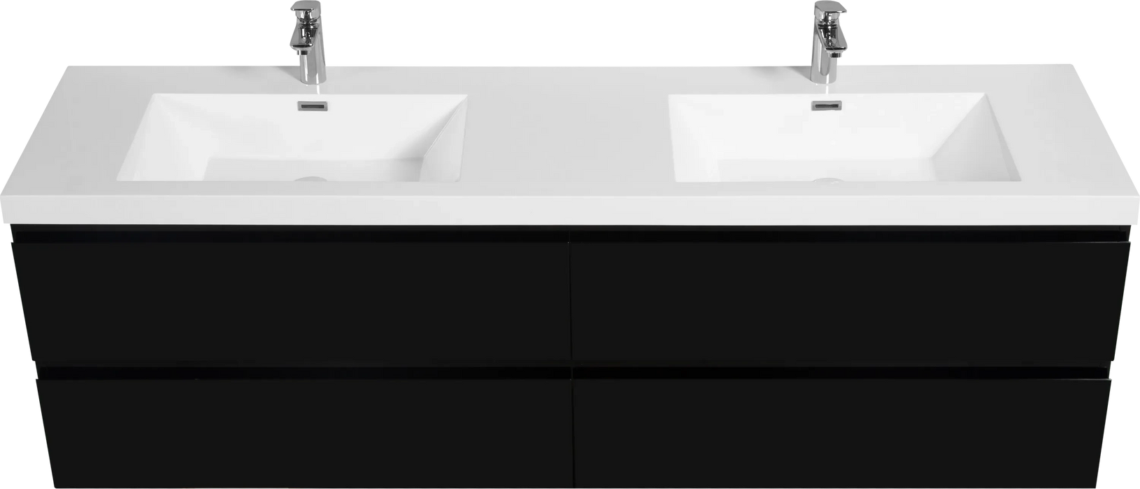 72' Floating Bathroom Vanity with Sink, Modern Wall-Mounted Bathroom Storage Vanity Cabinet with 2 Resin Top Basin and 4 Soft Close Drawers, Glossy Black 24V11-72GB Default -DTYStore