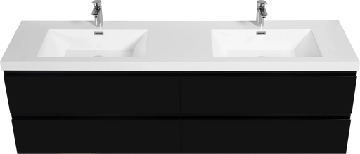 72' Floating Bathroom Vanity with Sink, Modern Wall-Mounted Bathroom Storage Vanity Cabinet with 2 Resin Top Basin and 4 Soft Close Drawers, Glossy Black 24V11-72GB Default -DTYStore