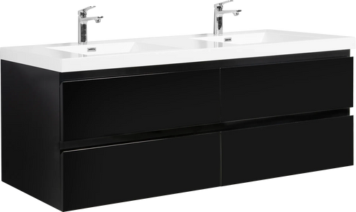 72' Floating Bathroom Vanity with Sink, Modern Wall-Mounted Bathroom Storage Vanity Cabinet with 2 Resin Top Basin and 4 Soft Close Drawers, Glossy Black 24V11-72GB Default -DTYStore