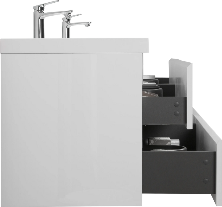 72' Floating Bathroom Vanity with Sink, Modern Wall-Mounted Bathroom Storage Vanity Cabinet with 2 Resin Top Basin and 4 Soft Close Drawers, Glossy White 24V11-72GW Default -DTYStore