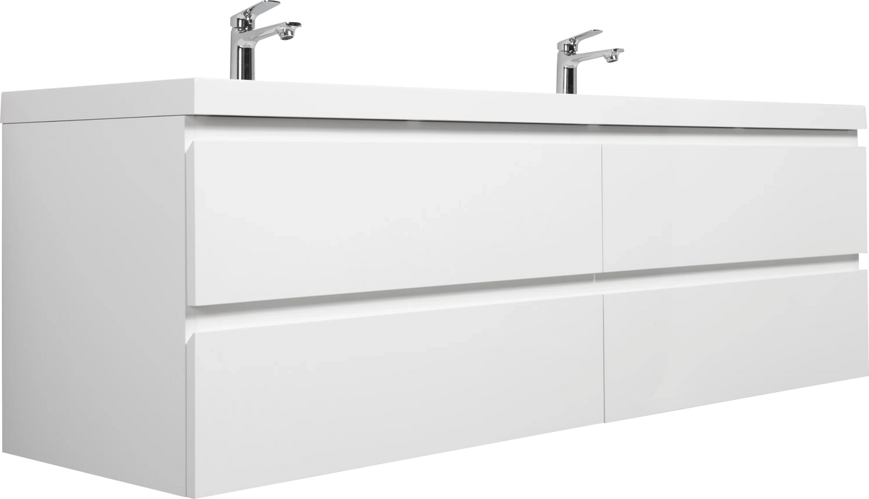 72' Floating Bathroom Vanity with Sink, Modern Wall-Mounted Bathroom Storage Vanity Cabinet with 2 Resin Top Basin and 4 Soft Close Drawers, Glossy White 24V11-72GW Default -DTYStore