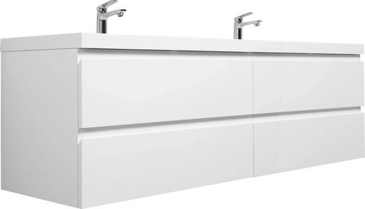 72' Floating Bathroom Vanity with Sink, Modern Wall-Mounted Bathroom Storage Vanity Cabinet with 2 Resin Top Basin and 4 Soft Close Drawers, Glossy White 24V11-72GW Default -DTYStore