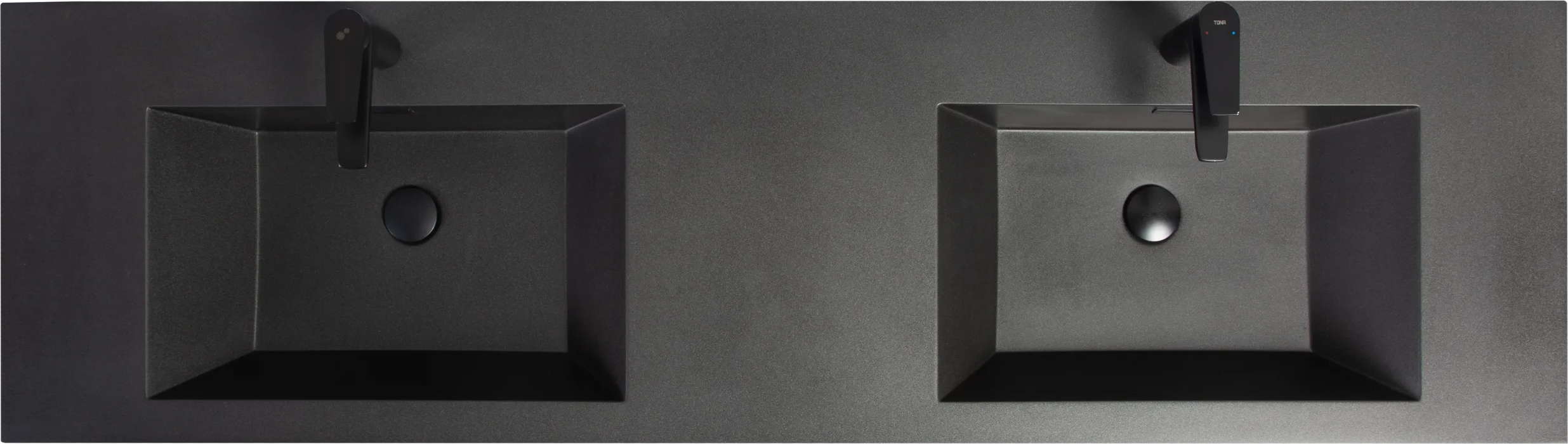 72' Floating Bathroom Vanity with Sink, Modern Wall-Mounted Bathroom Storage Vanity Cabinet with Two Black Quartz Sand Top Basins and Four Soft Close Drawers, EDI-Series Cement Grey 24V12-72GR Default -DTYStore