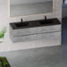 72' Floating Bathroom Vanity with Sink, Modern Wall-Mounted Bathroom Storage Vanity Cabinet with Two Black Quartz Sand Top Basins and Four Soft Close Drawers, EDI-Series Cement Grey 24V12-72GR Default -DTYStore