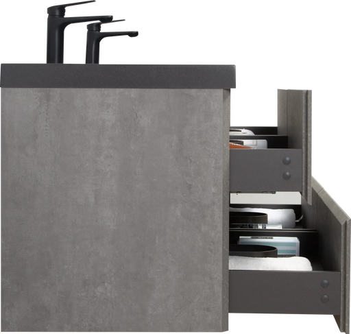 72' Floating Bathroom Vanity with Sink, Modern Wall-Mounted Bathroom Storage Vanity Cabinet with Two Black Quartz Sand Top Basins and Four Soft Close Drawers, EDI-Series Cement Grey 24V12-72GR Default -DTYStore