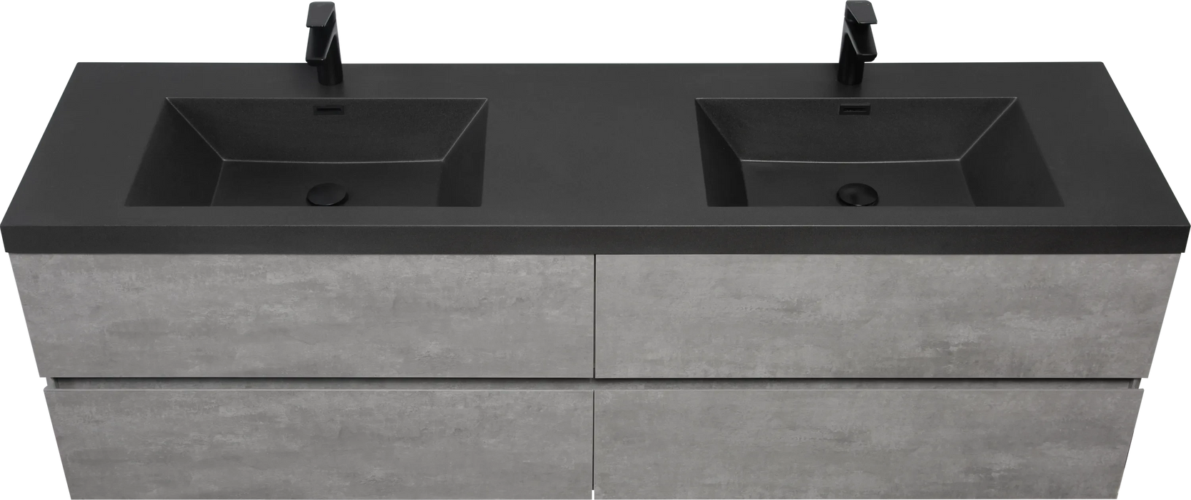 72' Floating Bathroom Vanity with Sink, Modern Wall-Mounted Bathroom Storage Vanity Cabinet with Two Black Quartz Sand Top Basins and Four Soft Close Drawers, EDI-Series Cement Grey 24V12-72GR Default -DTYStore