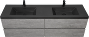 72' Floating Bathroom Vanity with Sink, Modern Wall-Mounted Bathroom Storage Vanity Cabinet with Two Black Quartz Sand Top Basins and Four Soft Close Drawers, EDI-Series Cement Grey 24V12-72GR Default -DTYStore