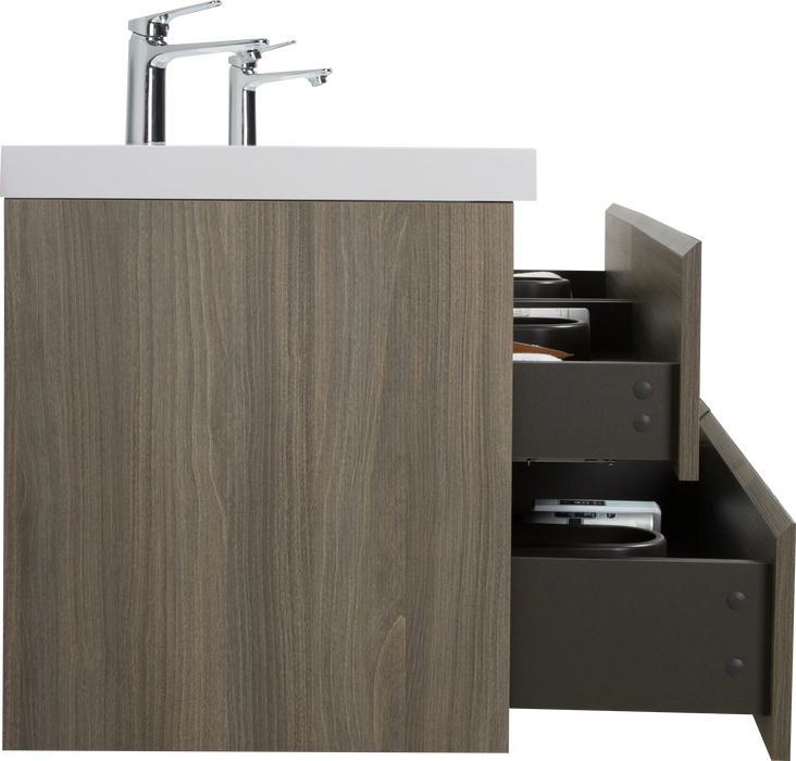 72' Floating Bathroom Vanity with Sink, Modern Wall-Mounted Bathroom Storage Vanity Cabinet with Two Resin Top Basin and Four Soft Close Drawers, Ash Grey 24V11-72AG Default -DTYStore