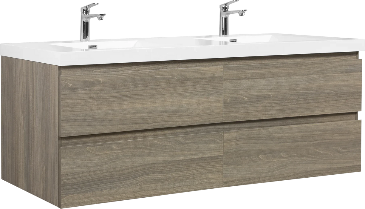 72' Floating Bathroom Vanity with Sink, Modern Wall-Mounted Bathroom Storage Vanity Cabinet with Two Resin Top Basin and Four Soft Close Drawers, Ash Grey 24V11-72AG Default -DTYStore