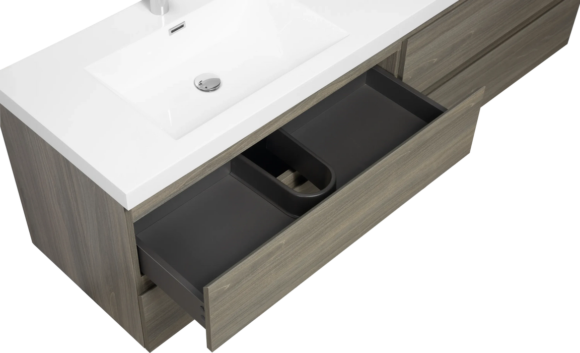 72' Floating Bathroom Vanity with Sink, Modern Wall-Mounted Bathroom Storage Vanity Cabinet with Two Resin Top Basin and Four Soft Close Drawers, Ash Grey 24V11-72AG Default -DTYStore