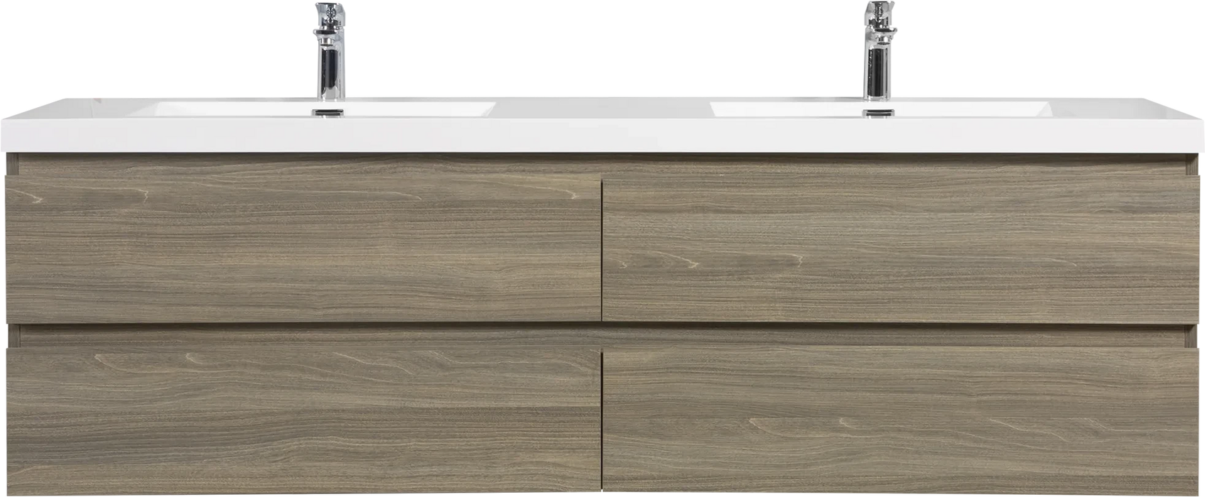 72' Floating Bathroom Vanity with Sink, Modern Wall-Mounted Bathroom Storage Vanity Cabinet with Two Resin Top Basin and Four Soft Close Drawers, Ash Grey 24V11-72AG Default -DTYStore