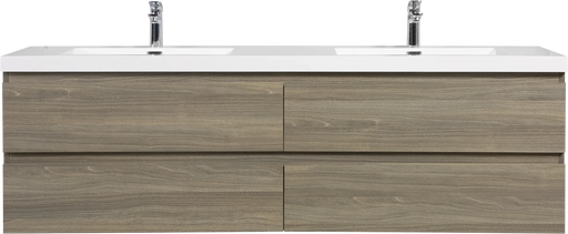 72' Floating Bathroom Vanity with Sink, Modern Wall-Mounted Bathroom Storage Vanity Cabinet with Two Resin Top Basin and Four Soft Close Drawers, Ash Grey 24V11-72AG Default -DTYStore