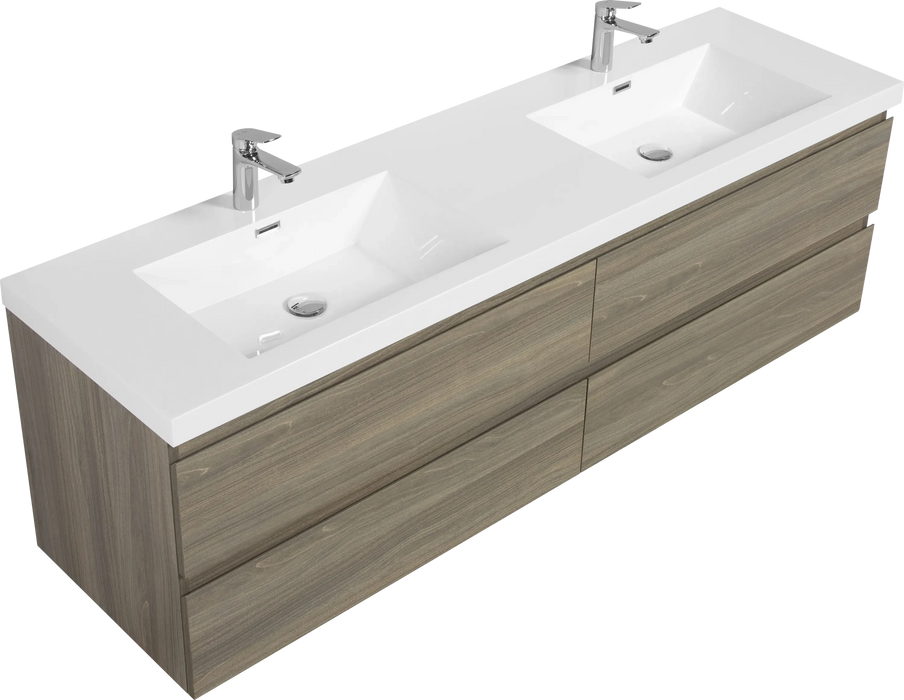 72' Floating Bathroom Vanity with Sink, Modern Wall-Mounted Bathroom Storage Vanity Cabinet with Two Resin Top Basin and Four Soft Close Drawers, Ash Grey 24V11-72AG Default -DTYStore