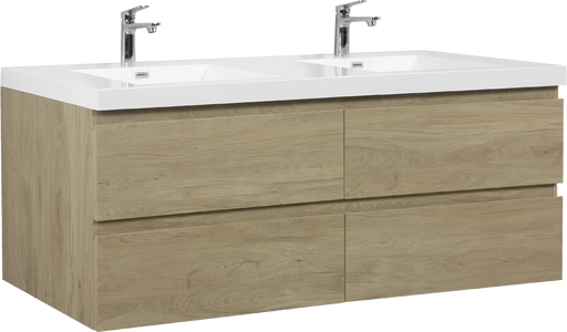 72' Floating Bathroom Vanity with Sink, Modern Wall-Mounted Bathroom Storage Vanity Cabinet with Two Resin Top Basin and Four Soft Close Drawers, Natural Oak 24V11-72NO Default -DTYStore