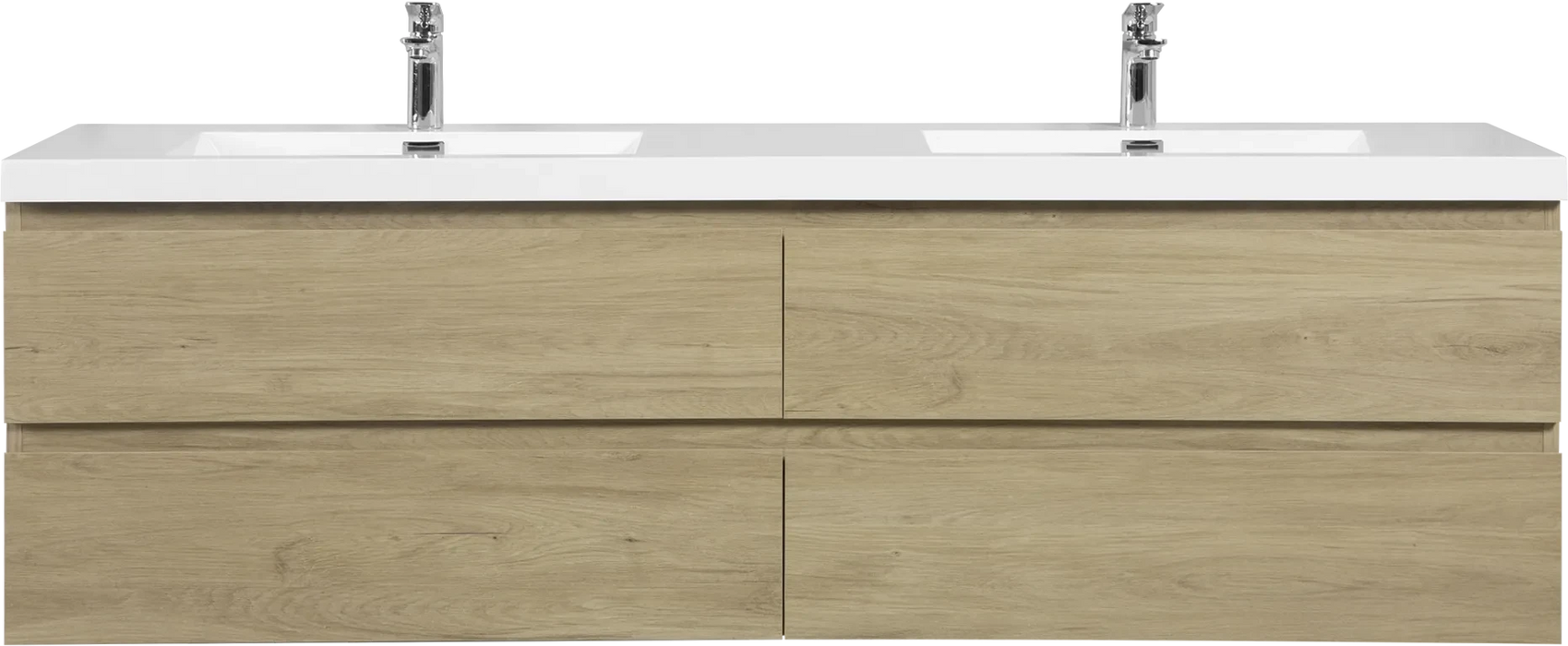 72' Floating Bathroom Vanity with Sink, Modern Wall-Mounted Bathroom Storage Vanity Cabinet with Two Resin Top Basin and Four Soft Close Drawers, Natural Oak 24V11-72NO Default -DTYStore