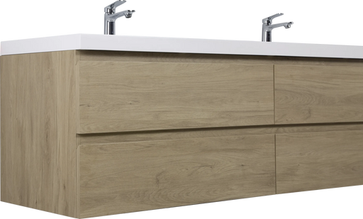 72' Floating Bathroom Vanity with Sink, Modern Wall-Mounted Bathroom Storage Vanity Cabinet with Two Resin Top Basin and Four Soft Close Drawers, Natural Oak 24V11-72NO Default -DTYStore