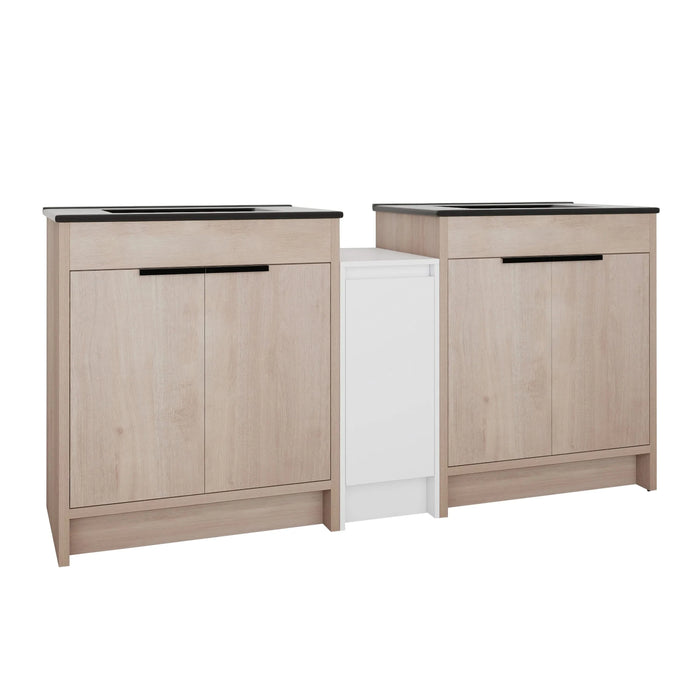 72 Inch Freestanding Bathroom Vanity with Black Ceramic Sink and Storage Cabinets, Soft Closing Door, 02430*2+0312 Combination Cabinet, KD-Package Default -DTYStore