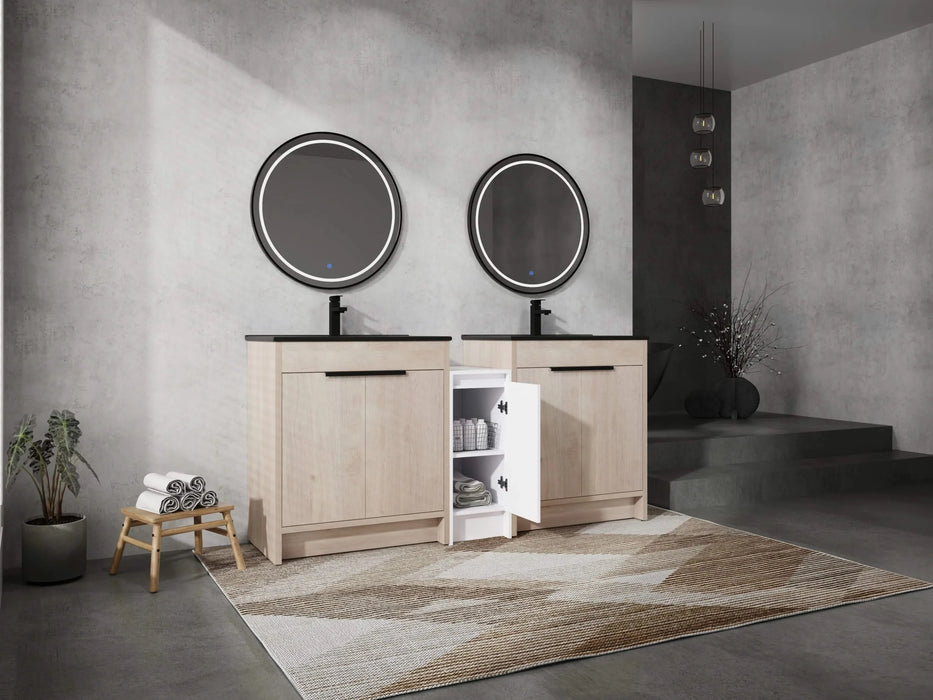 72 Inch Freestanding Bathroom Vanity with Black Ceramic Sink and Storage Cabinets, Soft Closing Door, 02430*2+0312 Combination Cabinet, KD-Package Default -DTYStore